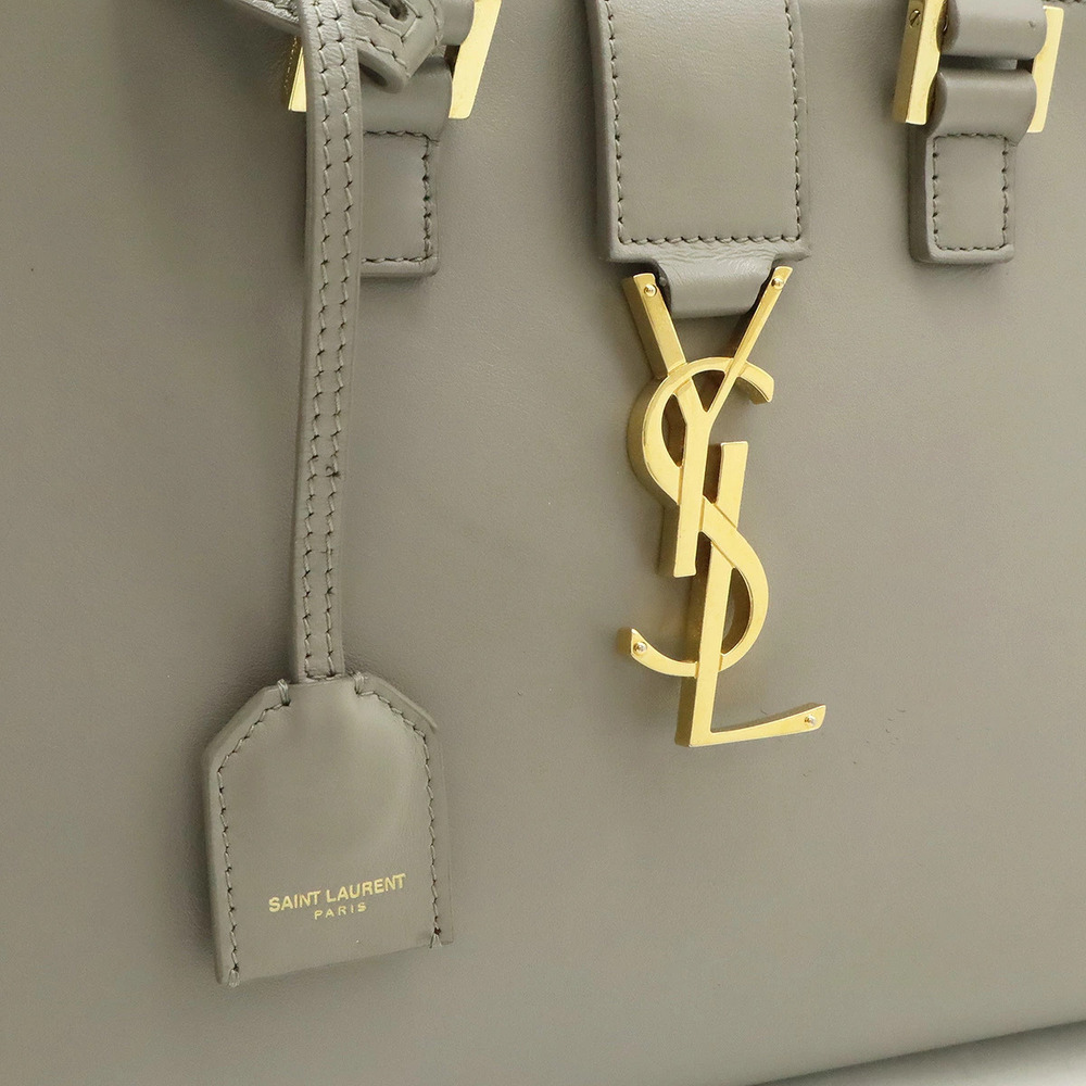 SAINT LAURENT PARIS YSL Yves Baby Cabas Handbag Leather Gray Strap - Picture 7 of 9